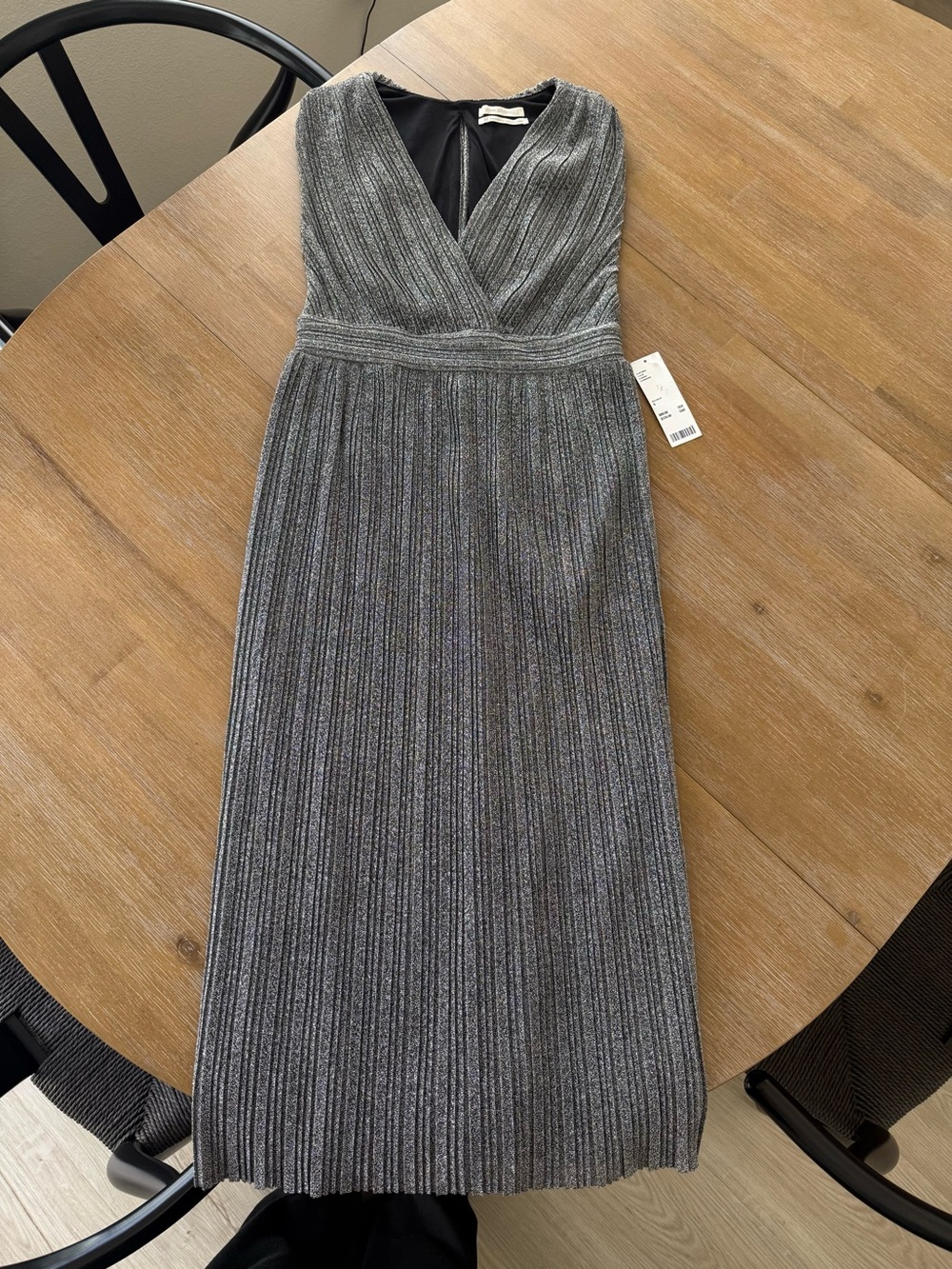 Urban Outfitters Silver Metallic V-Neck Midi Dress